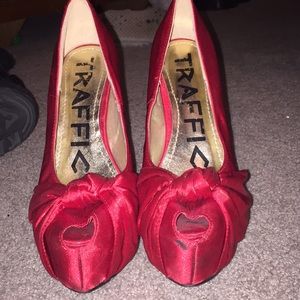 Red satin heels